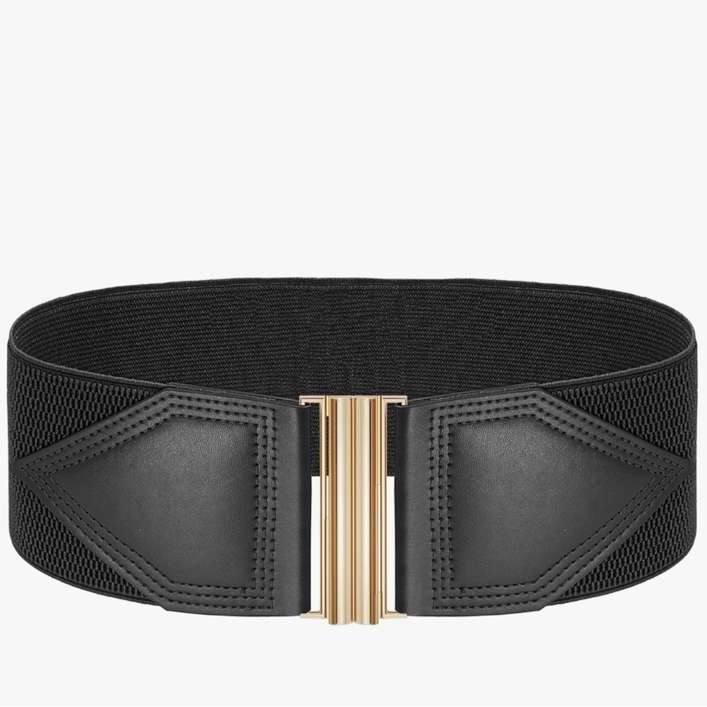 Black Elastic Belt with Gold Buckle